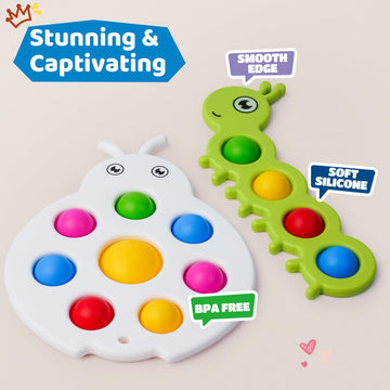 LiKee Fidget Popper Sensory Toy Set, Large Plastic Bubbles, Green/Yellow/Red, Montessori for 1-3 Years, Stress Relief, 2 Pieces