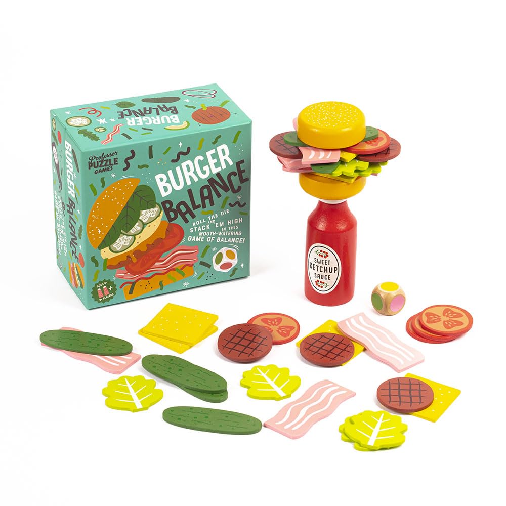 Professor PUZZLE Burger Balance Stacking Game - One Size, Blue, Plastic, Model FD5243