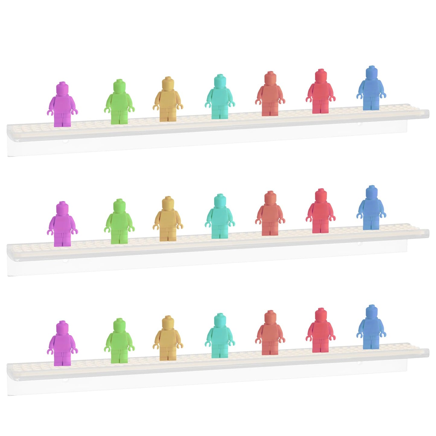 3-Pack Display Shelves For Minifigure - Wall Mount Shelf For Building Bricks Holds Up To 72 Figures, Cabinet Acrylic Floating Di