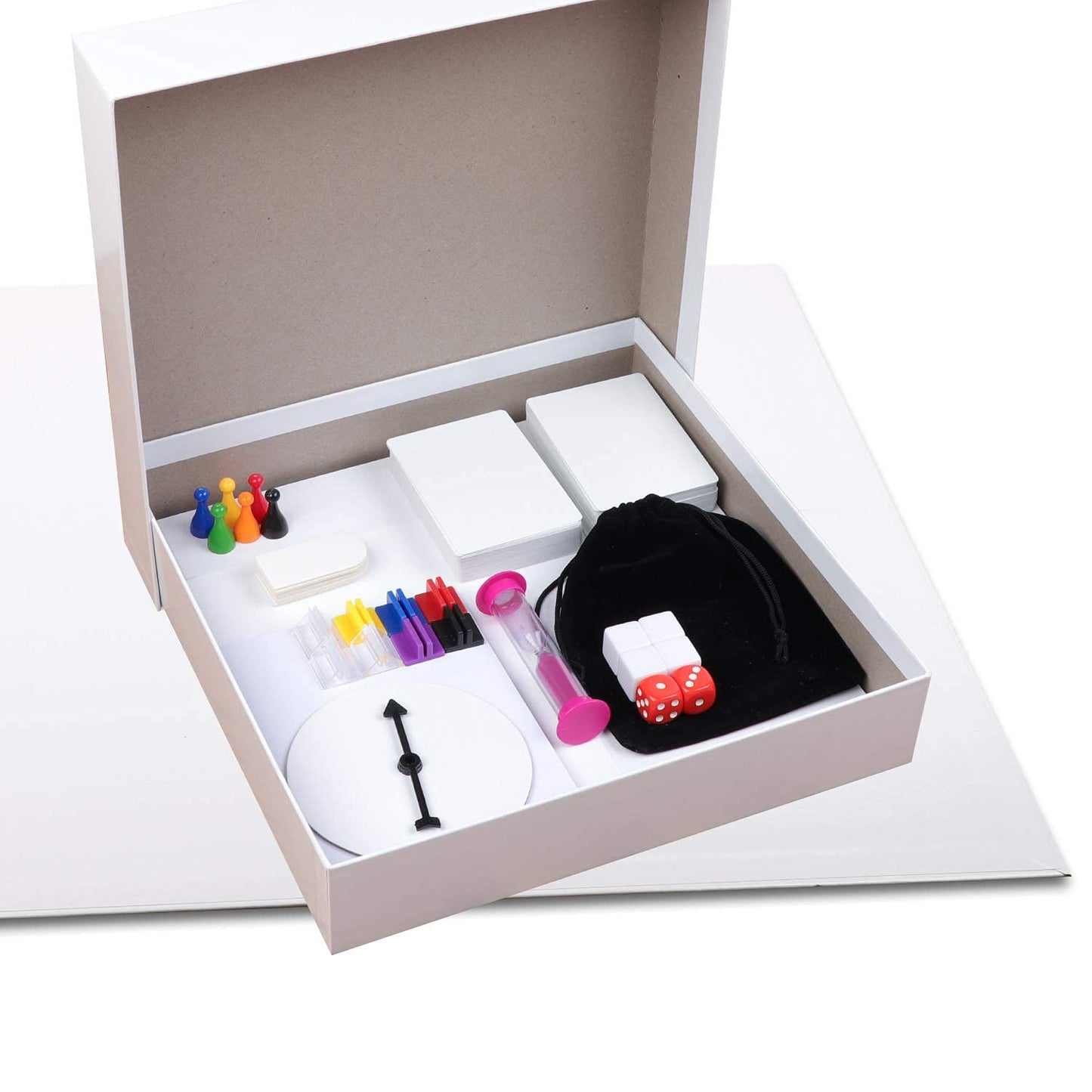 Madanar Blank Create Your Own Board Game Kit Diy 143 Piece Set - Perfect For School Projects: Player Pieces, Spinner, Playing Cards, Dice, Sand Timer, Pawns, Storage Box, And More - Fun For Family