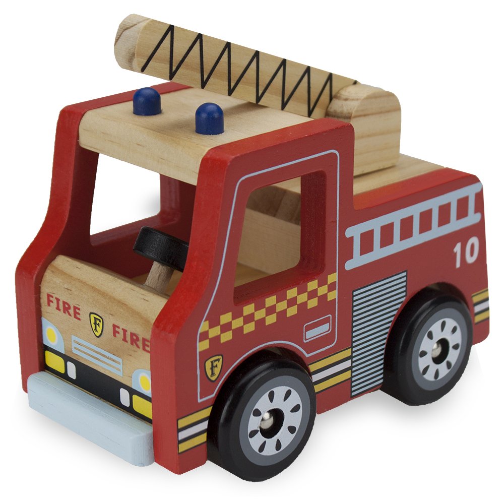 Wooden Wheels Natural Beechwood Chunky Cars and Vehicles Imagination Generation | For Children +12 Months | Red Firetruck