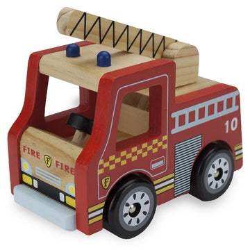 Wooden Wheels Natural Beechwood Chunky Cars and Vehicles Imagination Generation | For Children +12 Months | Red Firetruck