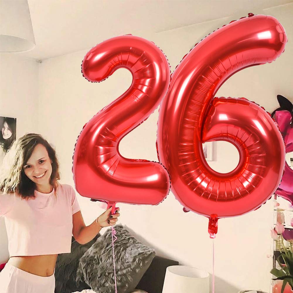 Toniful 40 Inch Red Large Numbers Balloons 0-9, Number 6 Digital 6 Helium Balloons, Foil Mylar Big Number Balloons For Birthday