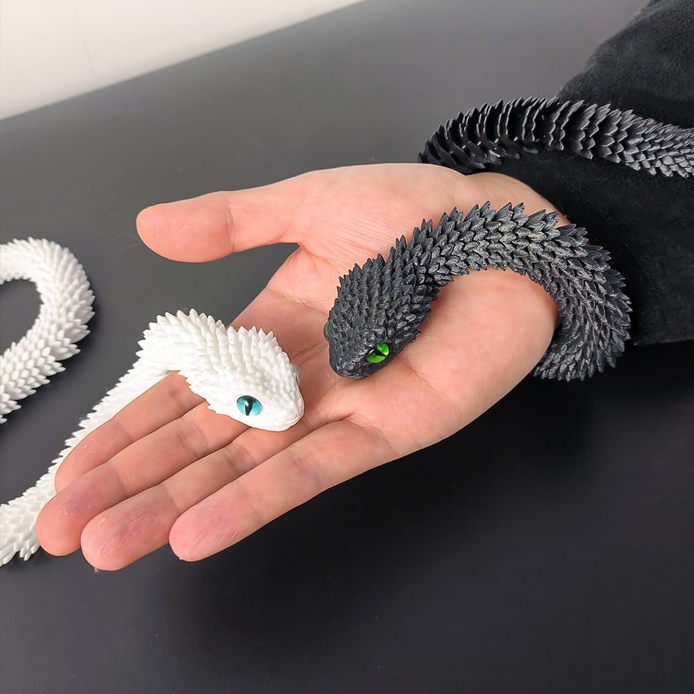 Wuqiren 2Pcs 18'' 3D Printed Snake,3D Printed Animals,Like Movable Snake Realistic Slithering Design (Black And White)