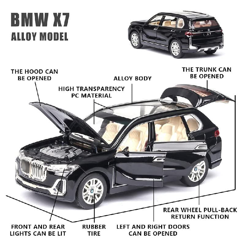 Adlon Car 4 Wheel Drive Metal Car Pull Back with Open Doors, Engine Cover, Front and Rear Light & Music Great Gift for Boys and