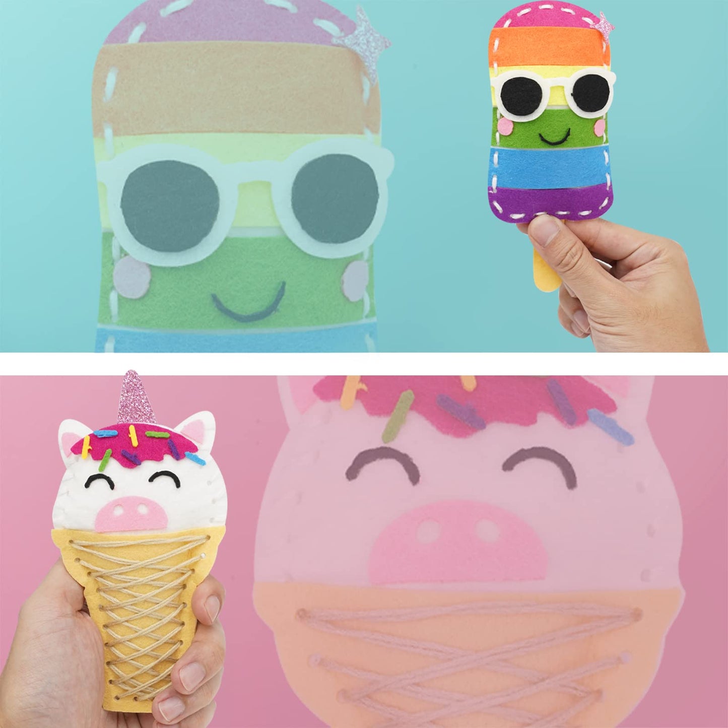 Cymbana Kids Sewing Kit Make Your Own Food Felt Plush Toy, Donuts, Ice Cream Craft Art Set For Beginners, Girls Gifts For Childr