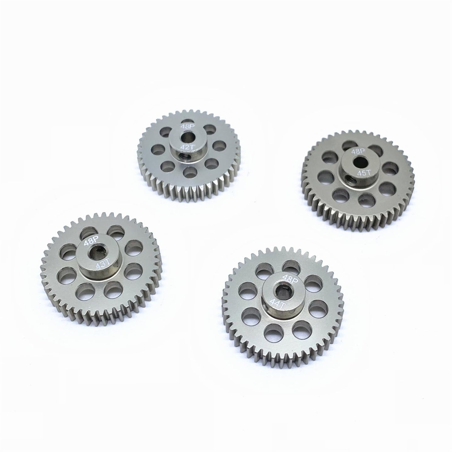 KingVal Replacement 4PCS 48DP Hole Diameter 3.175mm 42T 43T 44T 45T Aluminum Pinion Motor Gear Compatible with 1/10 RC Car Brush