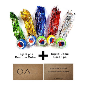 GASHINA STORY Jaegi with The Bell (Jegi chagi) Korean Old Game 5 pcs + Korean Game Invitation Card 1P - Kick Shuttlecock, Hackys