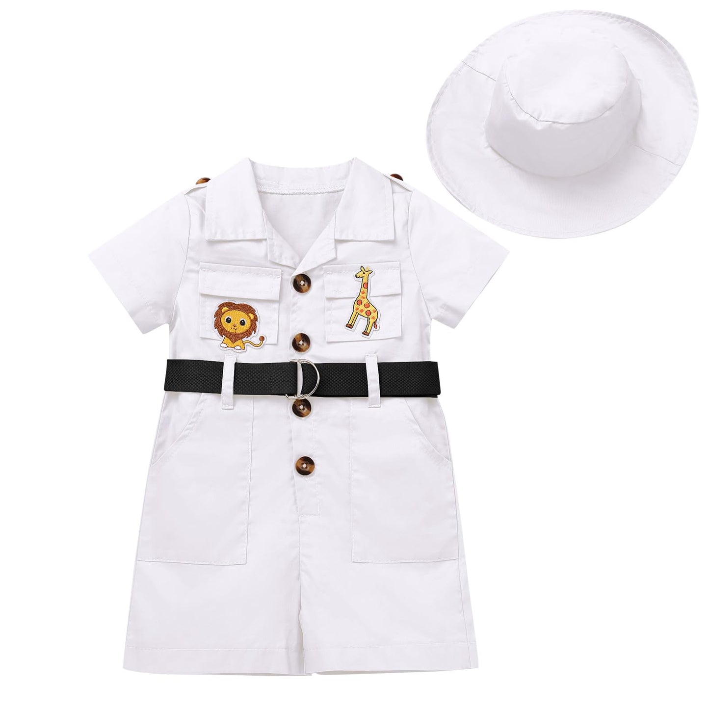 Wild One Birthday Outfit Girl Short Sleeve Khaki Safari Jumpsuit With Safari Hat Baby Boy Safari Outfit Zookeeper Outfit Jungle
