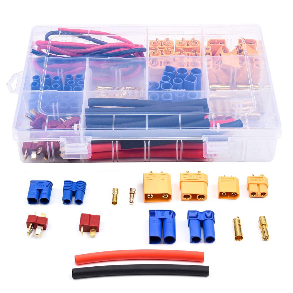 Readytosky XT60/XT90/EC3/EC5/T-Plug Male&Female Connector Adapters Kit+14AWG Silicone Wire+Shrink Tubings for RC ESC Motor Lipo