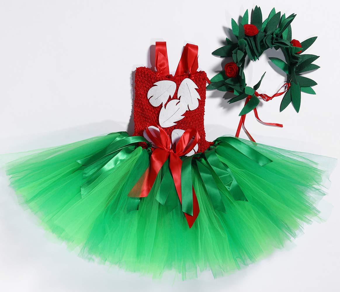 Tutu Dreams Summer Hawaiian Red Green Tutu Dress for Girls 1-12Y with Tropical Fern Leaf Headband Luau Outfits Birthday Party Gifts
