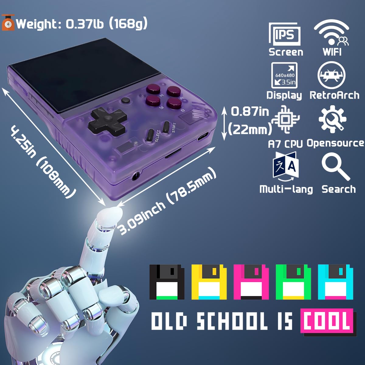Miyoo Mini Plus Handheld Game Console 3.5-Inch 640*480 Ips Screen 3000Mah Miyoo-Mini+ With Portable Case Transparent Purple