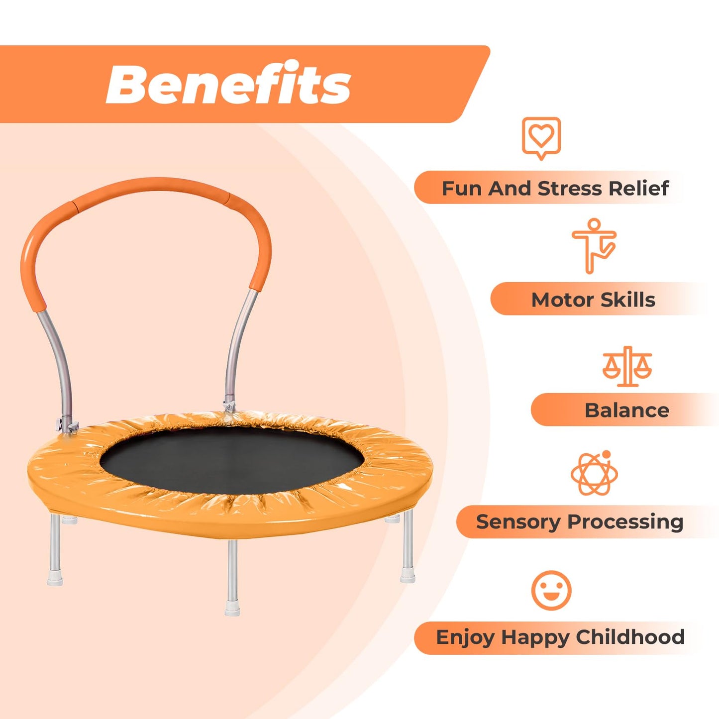 Roinoim Kids Trampoline With Handle - 36'' Mini Toddler Rebounder For Indoor & Outdoor Play, Safe & Sturdy Jumping Exercise Tram