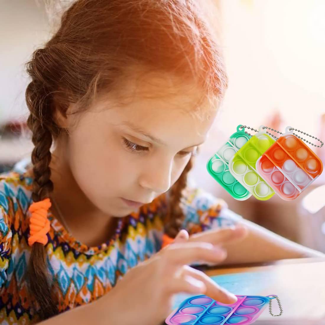 120 Pcs Tie Dye Squeeze Pop Bubble Simple Fidget Sensory Toys Keychain Wrap Small Pop Bulk Classroom Prizes Relieve Anxiety Stress Toy for Kids mature-themed