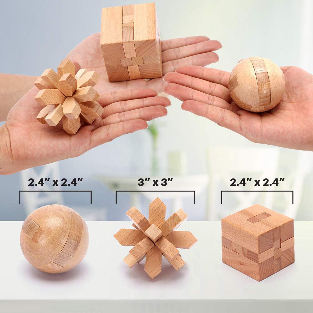Lesong Brain Teasers Metal And Wooden Puzzles For Kids And Adults 9 Pack, Mind, Iq, And Logic Test And Handheld Disentanglement