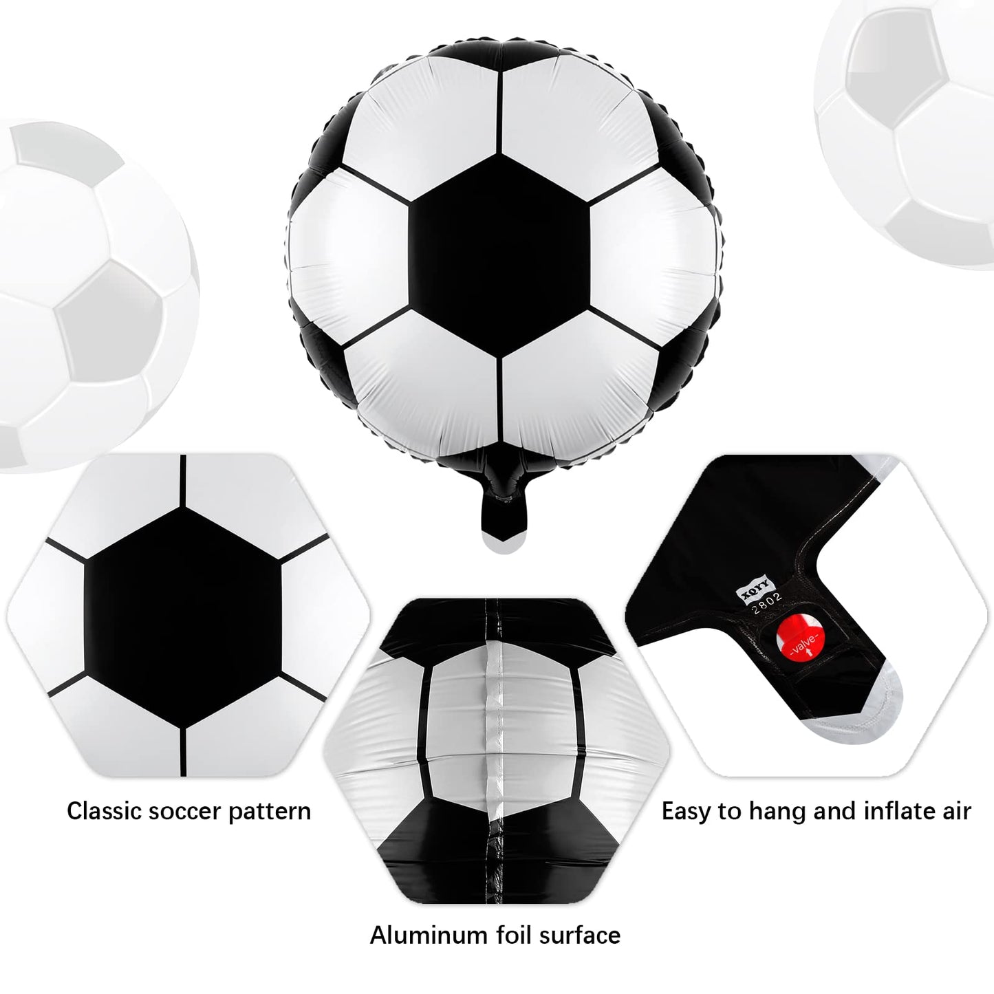 Durony 12 Pieces 18 Inches Soccer Balloons Soccer Themed Party Decorations Foil Mylar Soccer Ball Balloons For Birthday Sports G