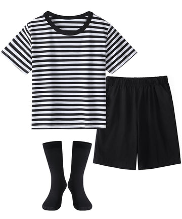 Meriabny Addams Family Costumes For Kids Boy 7 8 Years Old Pugsley Addams Costume For Boys Halloween Costume With Black And Whit