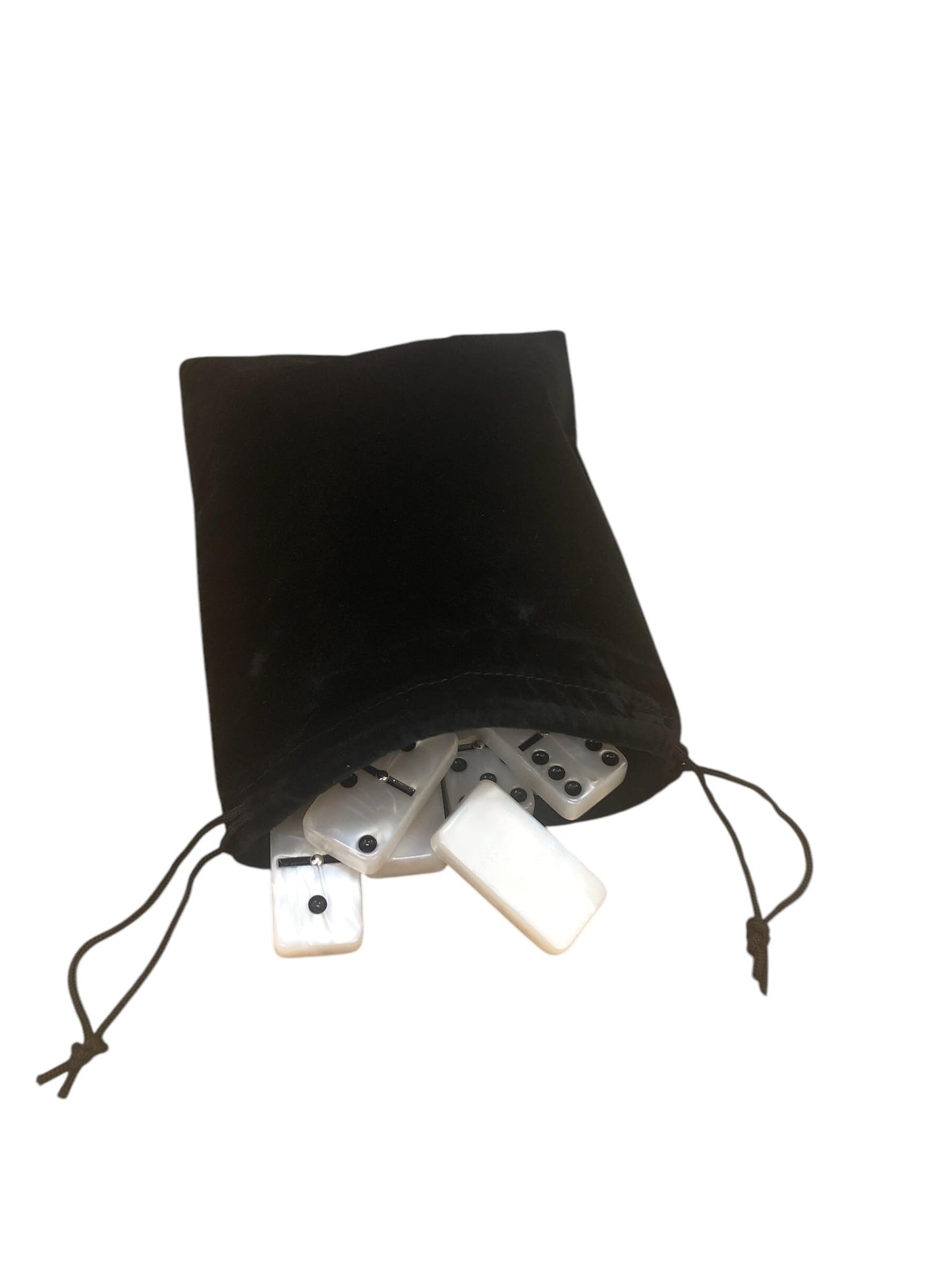 Domino Double 6 White Marbleized Tiles With Spinners, Jumbo Tournament Size In Black Elegant Velvet Bag