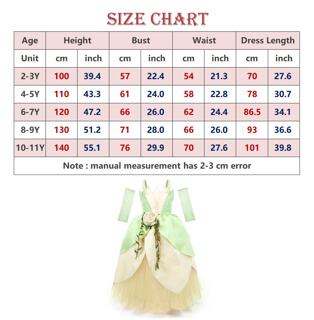 Axaxa Princess Tiana Costume For Girls Princess And The Frog Costume With Accessories 2-3 Years