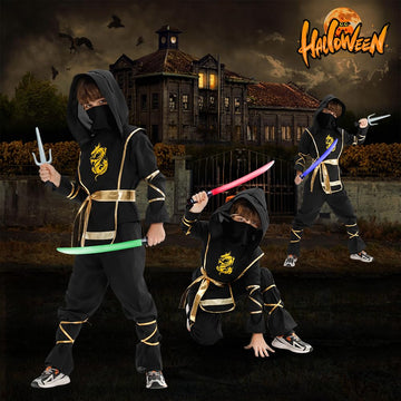 Digi Marker Halloween Ninja Costume For Boys Kids Ninja Dress Up & Pretend Play With Deluxe Ninja Toys