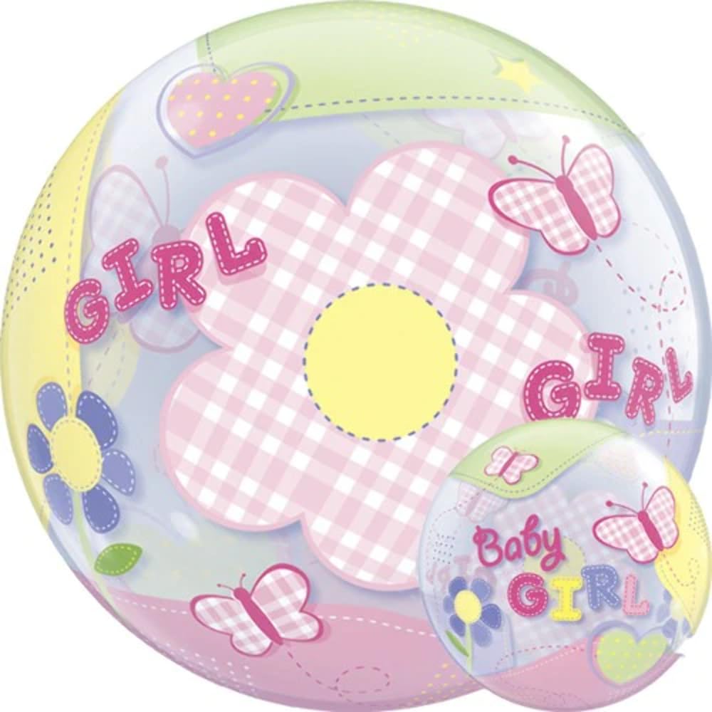 Qualatex 22 Baby Girl Butterflies Bubble Balloon