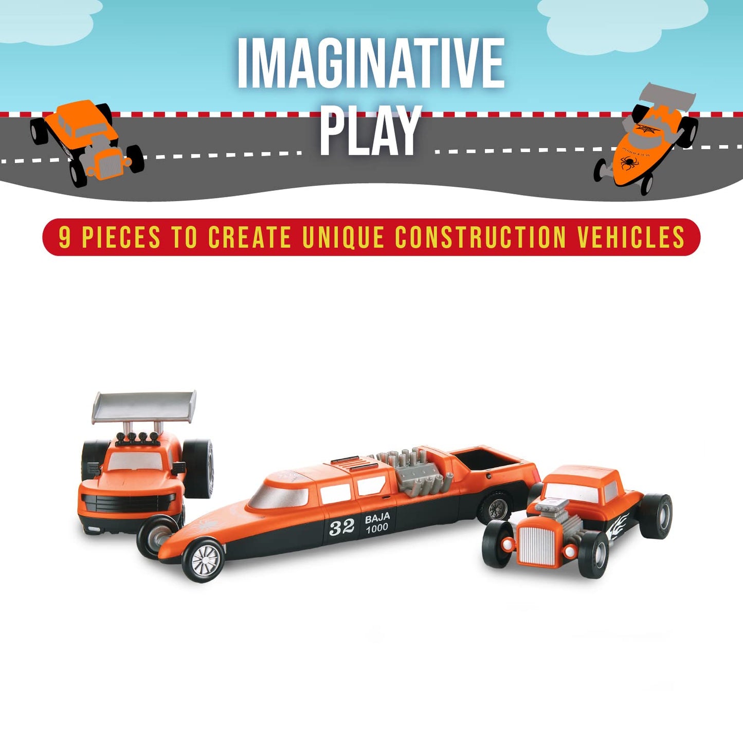 POPULAR PLAYTHINGS Mix or Match Vehicles, Magnetic Toy Play Set, Race Cars