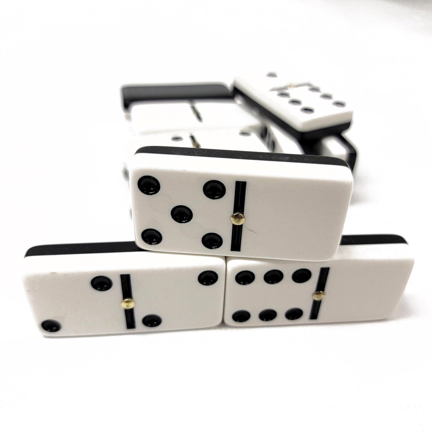 Marion Domino Double 6 Black & White Two Tone Jumbo Tournament Professional Size With Spinners In Elegant Black Velvet Case.