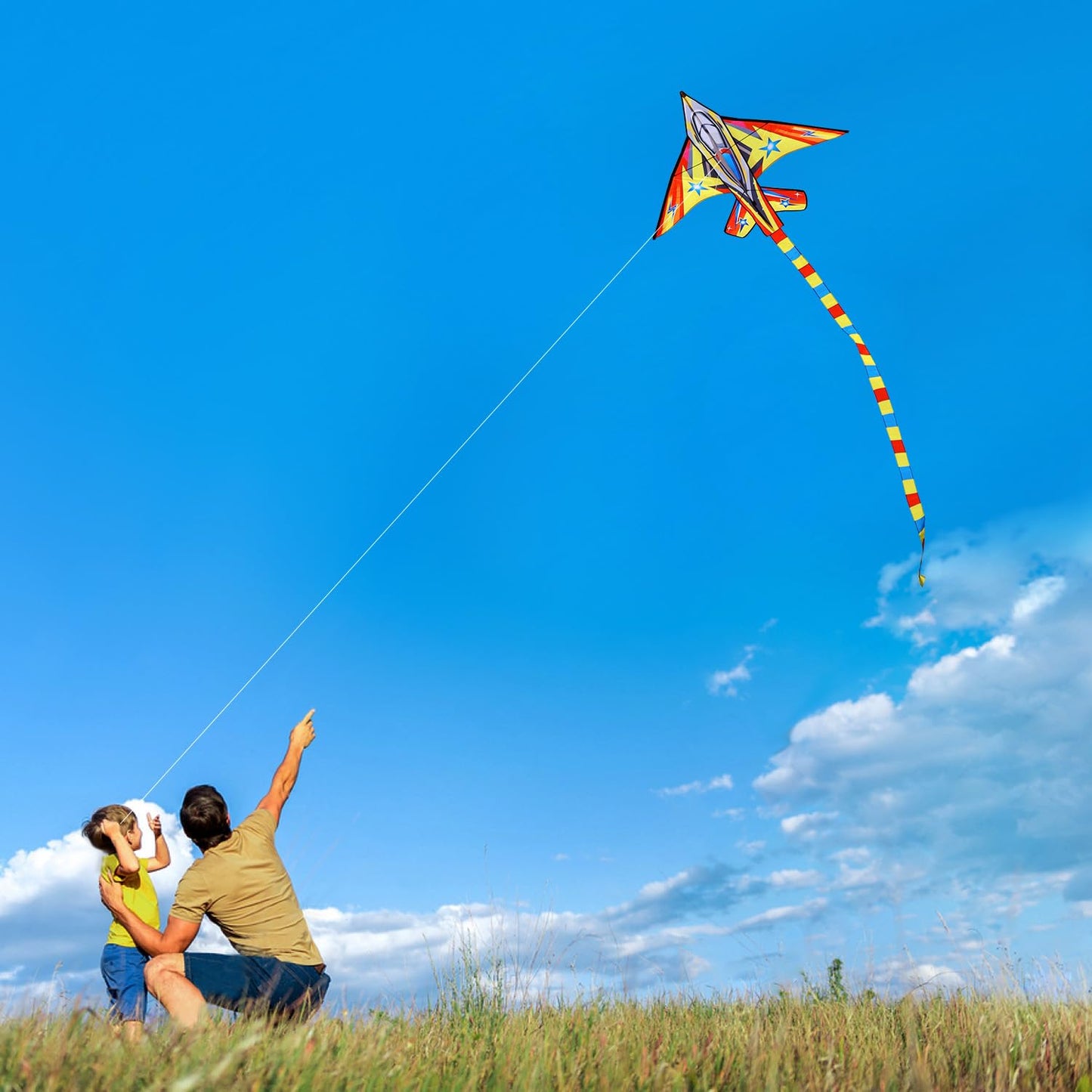 Honbo Airplane Jet Kite For Kids & Adults Perfect Kites For Kids Ages 4-8, Easy To Fly Giant Kites For Beach And Outdoor Activity, Kite Handle And String Included, Beginner Kite