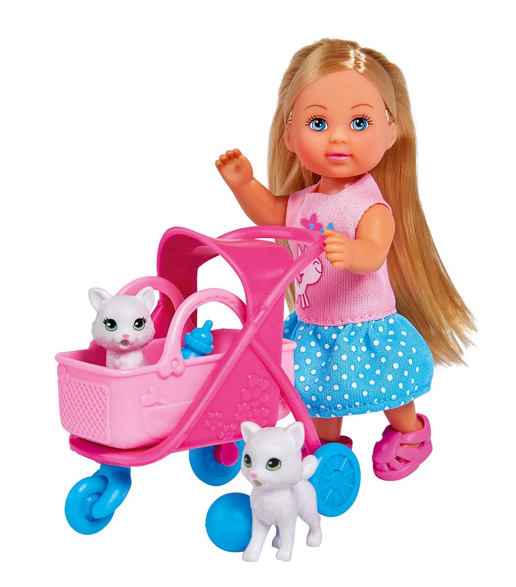 Simba 105733348 Evi Love Cat Buggy With Two Cats In Cat Buggy Removable Bag Accessories Dressing Doll 12 Cm For Children From 3 Years