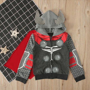 LEMONBABY Little Kids Unisex Boys Girls Superhero Cool Jacket Sweatshirt Hoodie Coat Costume (Thor, 5Y)