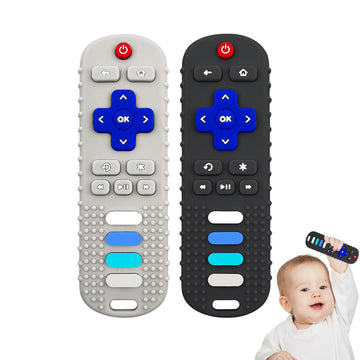 Yapromo Babay Teething Toys,Reomte Teether Toys, Silicone Chew Toy For Babies 18+ Months, Remote Control Shape Teething Toys, Early Educational Toy Bpa Free & Refrigerator Safe (Black&Beige)