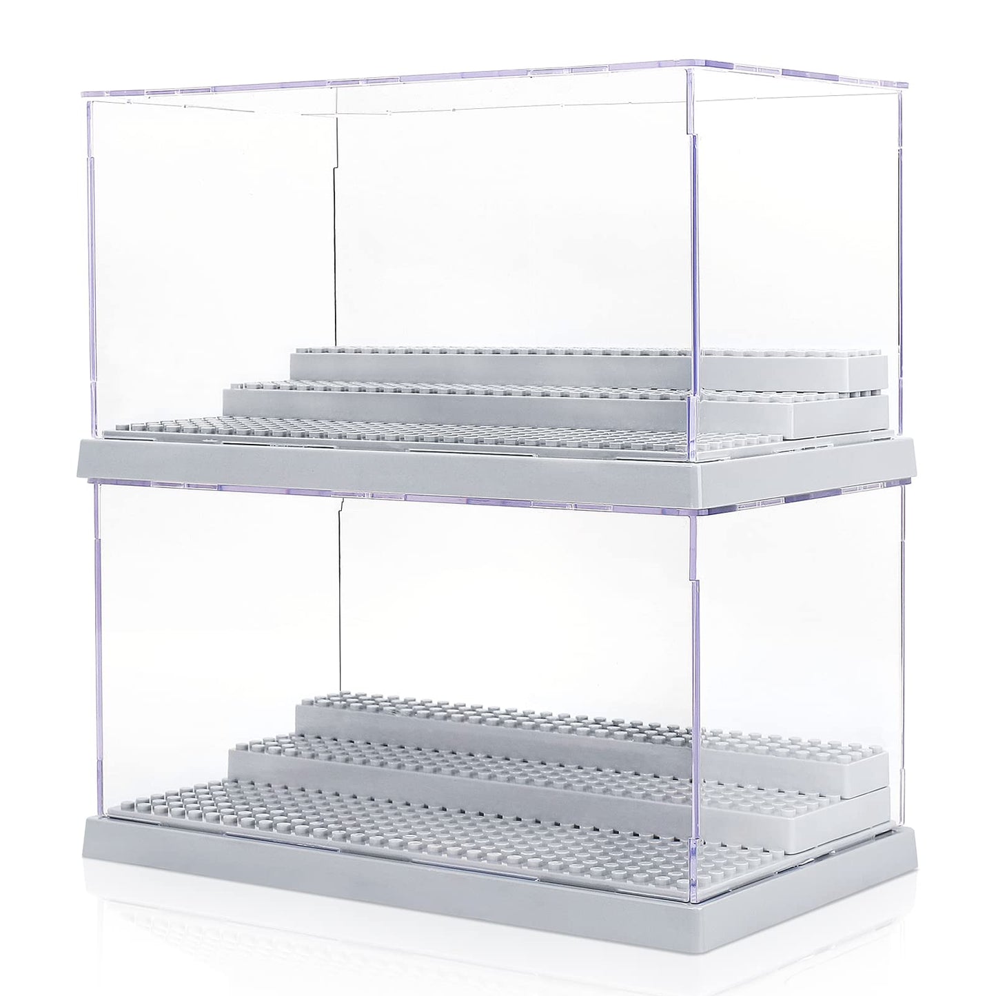 Mlikero 2 Pack Display Case For Minifigures Action Figures Blocks, Clear Dustproof Acrylic Display Box Storage With 3 Movable St