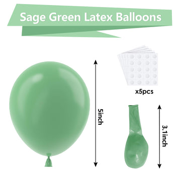 Bezente Sage Green Latex Party Balloons - 150 Pack 5 Inch Round Helium Dusty Green Olive Balloons For Birthday Graduation Baby S