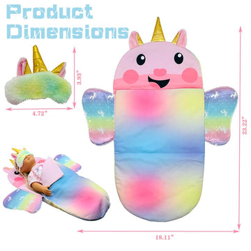 Baby Doll Sleeping Bag Toy Playset Rainbow Unicorn Doll Bedding Slumber Bed Accessories With Eye Mask Doll Unicorn Style Sleepin