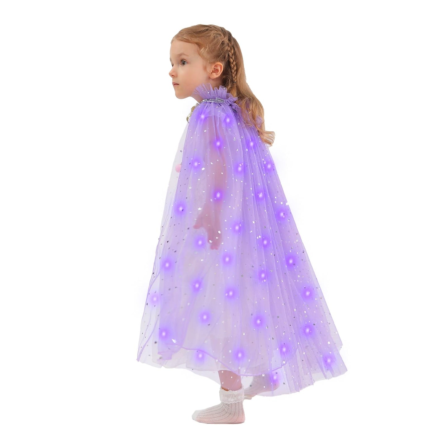 Hsctek Light Up Princess Cape, Purple Princess Dress Up Tulle Cape, Coloful Princess Outfit Costume Accessories Kids Toddlers Girls