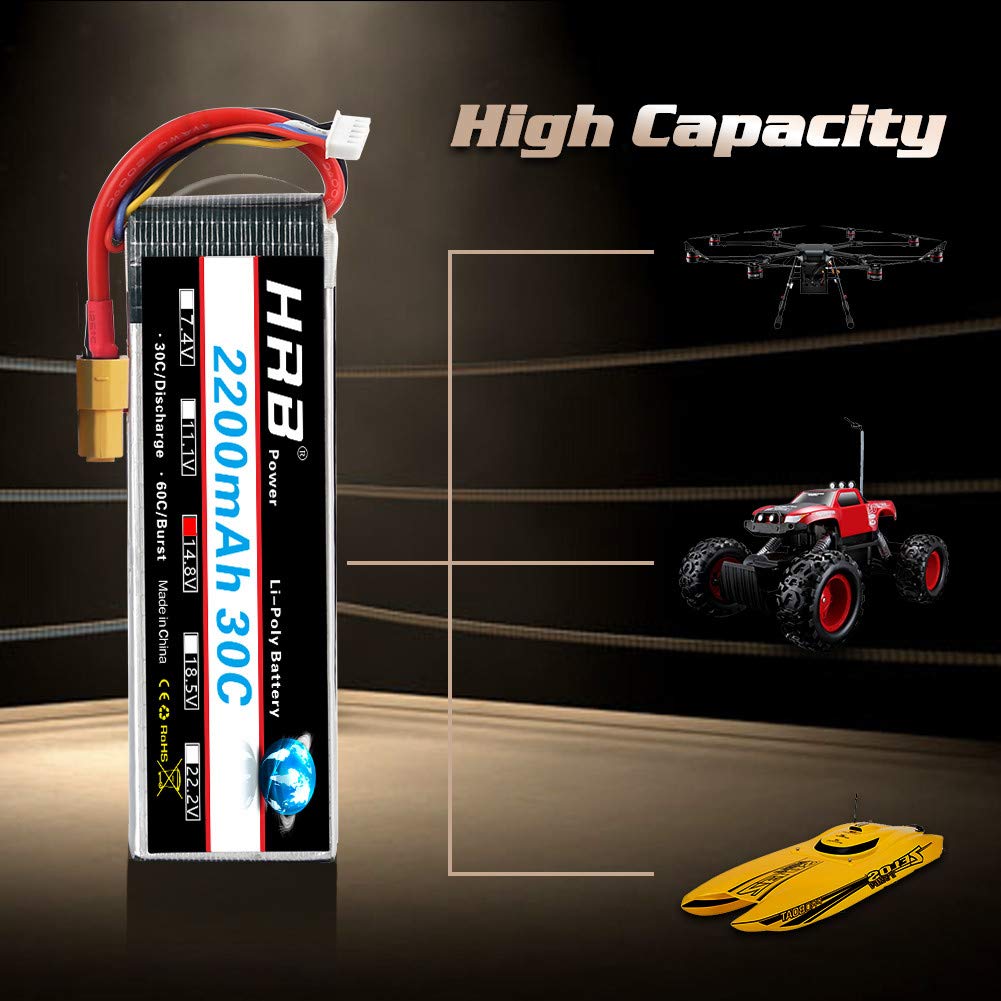HRB 4S Lipo Battery XT60 14.8V 2200mAh 30C RC Lipo Battery Compatible with RC Car RC Plane RC Truck RC Boat