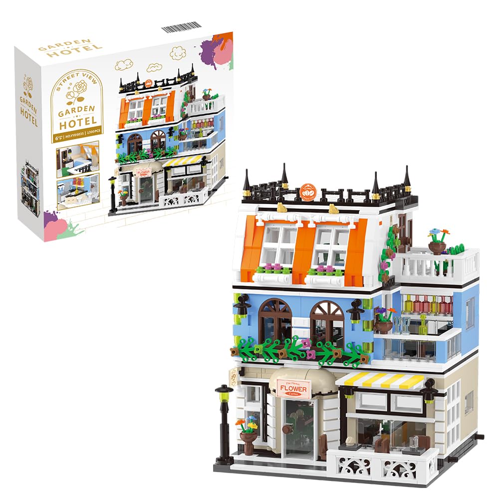 City Garden Hotel Building Sets,House Architecture Model Blocks Toys For Adults & Teens,1300 Pcs Mini Bricks With Led(Not Compat