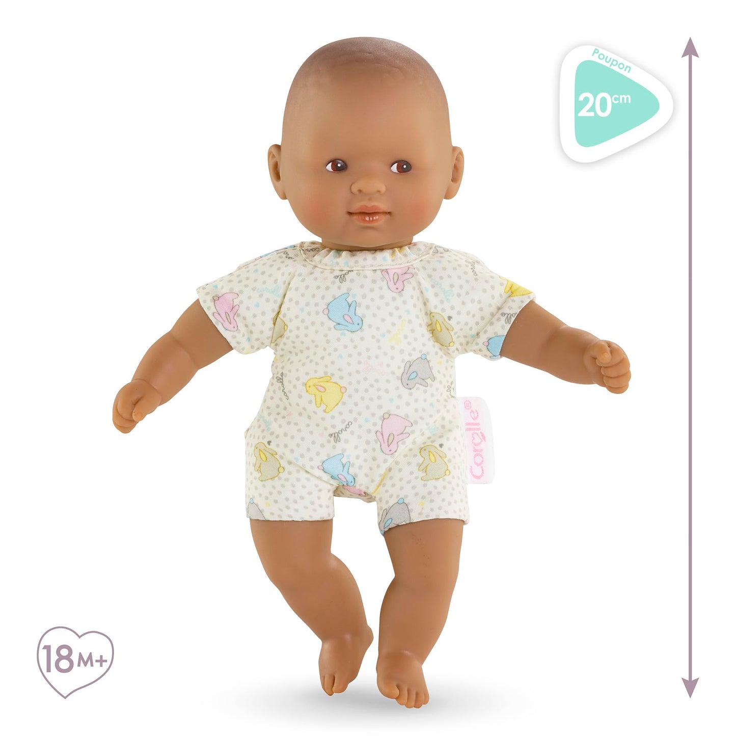 Corolle Mini Calin Bunnies Baby Doll - Small 8'' Soft Body With Brown Eyes And Bunny Pattern Outfit, Vanilla-Scented, Easy To Ho