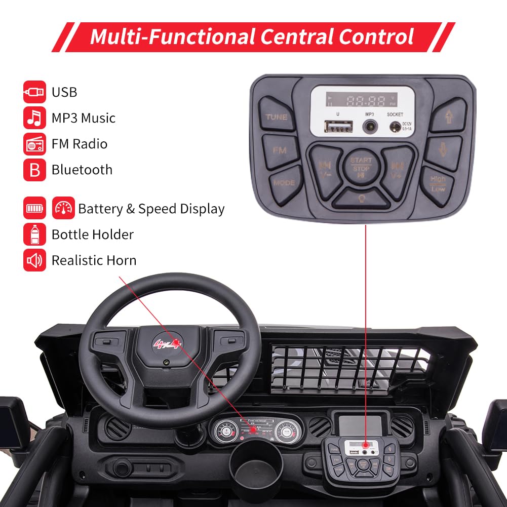 24V Kids Ride On 2 Seaters Electric Car With Remote Control, 2 * 120W Motors Battery Powered 20'' Extra Large Seats+15.5'' Xl Wh