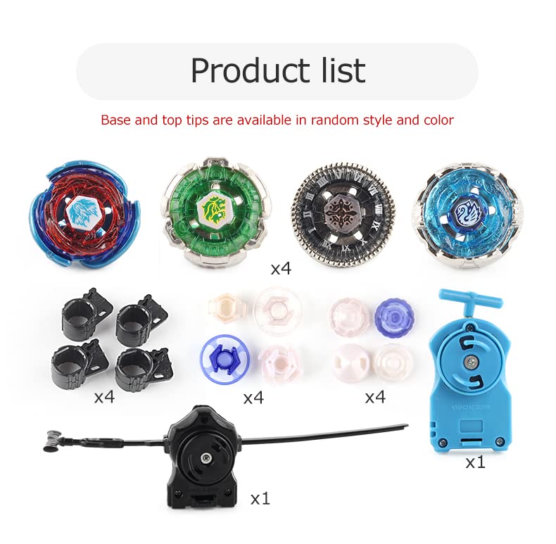 Goijrer Gyros 4 Pieces Pack Battling Tops Metal Fusion Starter Set With Stickers Two Launchers Gift Idea Toys With Storage Box