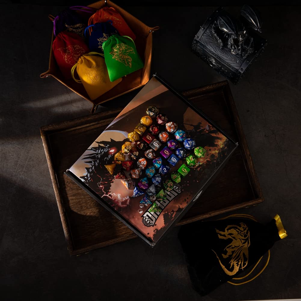 6 Sets DND Dice Polyhedral Dice Dungeons and Dragons Rolling Dice for RPG MTG Table Games Dice Bulk with Free Six Drawstring Bag