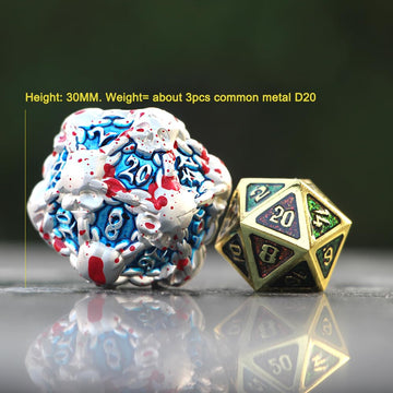 Dndwow Big Metal Skull D20 Dice Silver Bloody Red Blue For Role Playing Games - Bksbr
