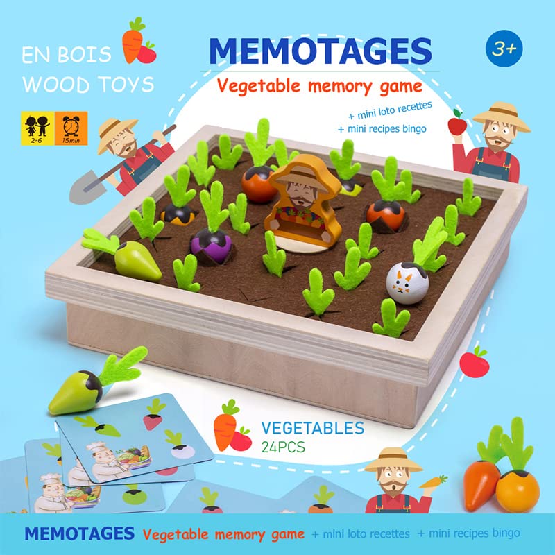 Skrtuan Montessori Toys For Toddlers 3 4 5 Years Old Boys Girls Baby, Wooden Toy Carrot Harvest Game, Educational Toys Shape Sorting Matching Puzzle, Memory Game Fine Motor Skill Gifts For Kids 3-5