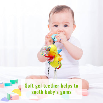 Funsland Baby Stroller Toy - Soft Plush Little Duck Teether Rattle for Infants 3-12 Months, Medium Size