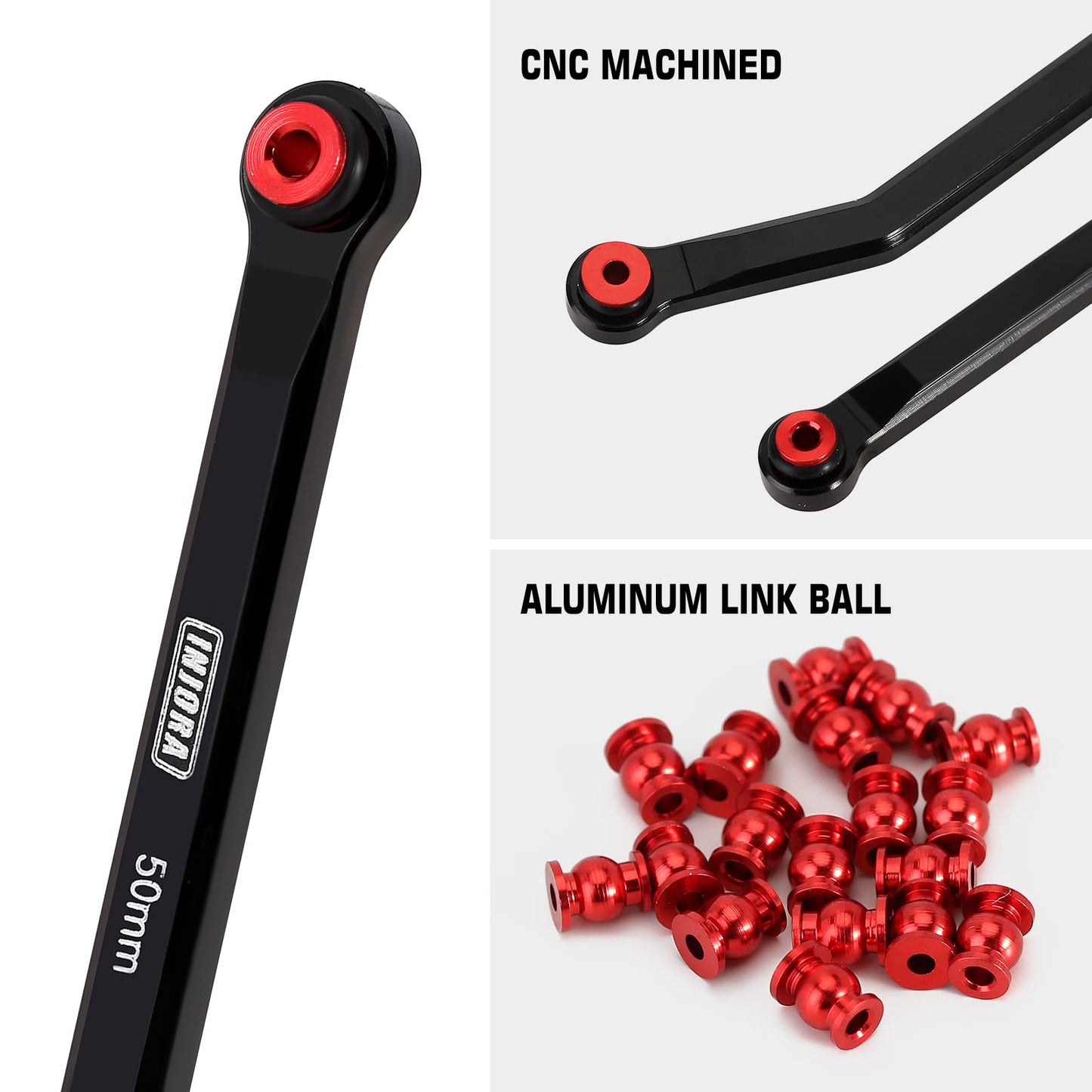 INJORA High Clearance Front 4 Links Set for SCX24 Gladiator Dodge Power Wagon 1/24 RC Crawler Car Axial, 8PCS (Black)