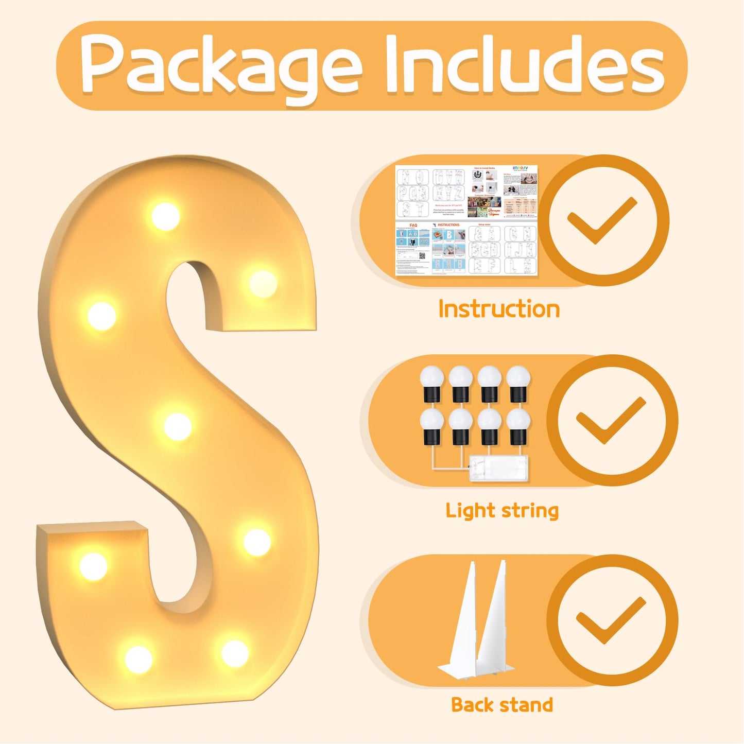 Imprsv 3Ft Marquee Light Up Letters S, Large Light Up Letters, Big Marquee Letters For Party Decorations Baby Shower Anniversary