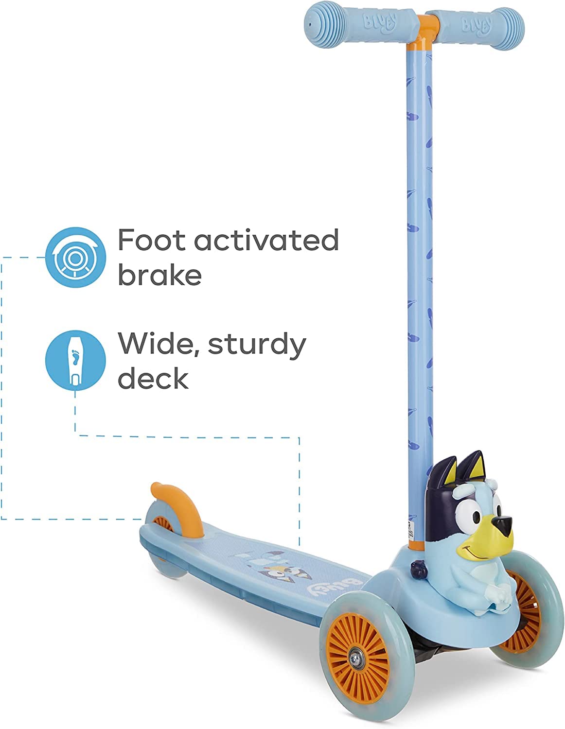 Voyager Bluey 3D Kick Scooter for Kids, 3-Wheel Light Up, Anti-Slip Deck, Lean to Steer, 75 LB Limit, Ages 3+