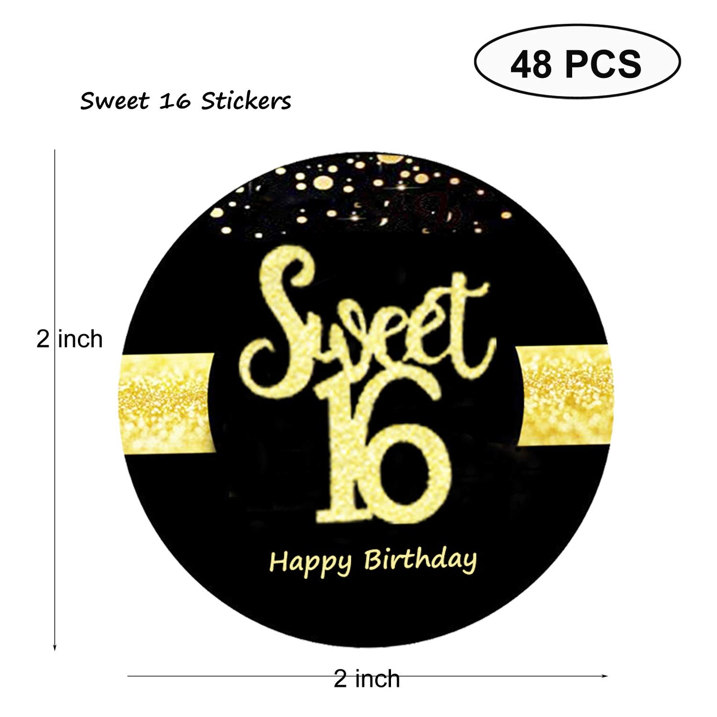 Sumerk 48 Pcs Cheers To 16 Stickers Large Bottle Stickers 16Th Birthday Stickers Card Seals 2 Inches Round Happy Birthday Party