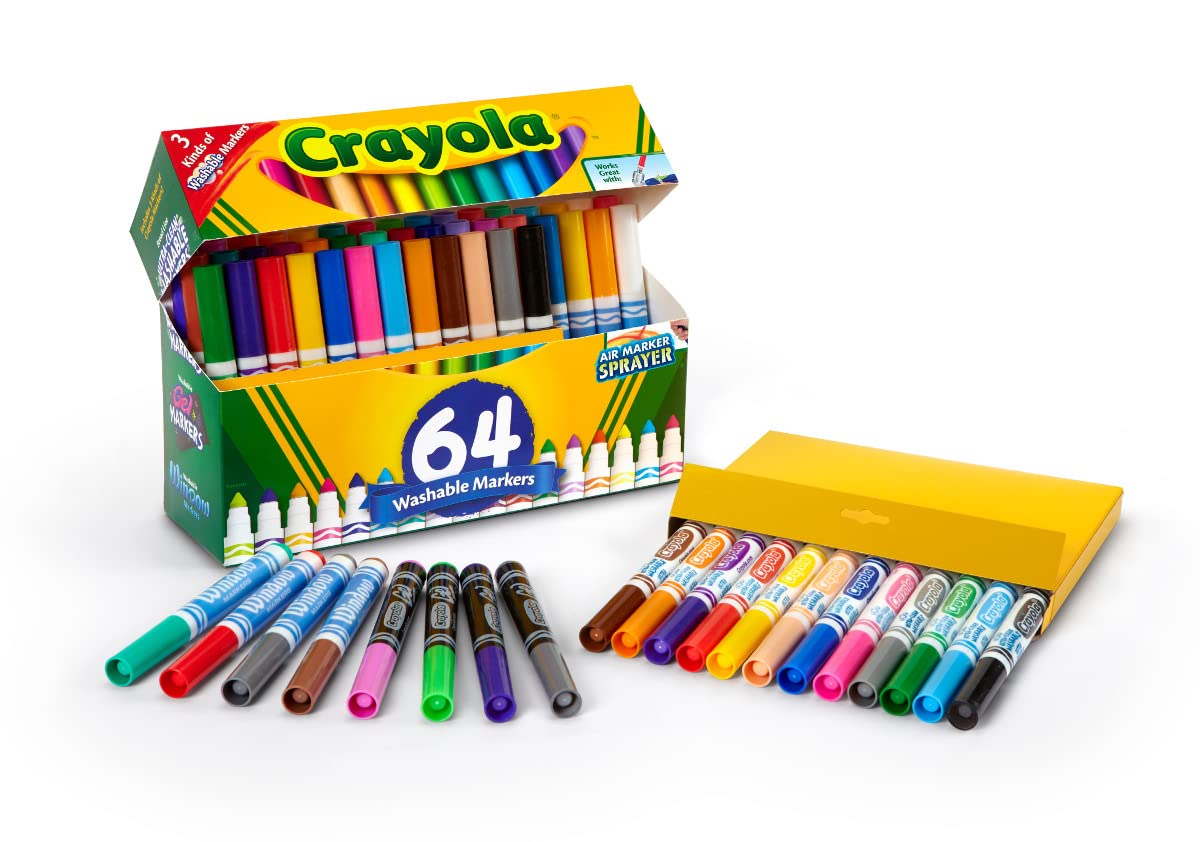 Crayola Washable Broad Line Marker Variety Box, 48 Ultra-Clean Markers, 64 Count, Gel FX & Window Markers, Ideal for Kids