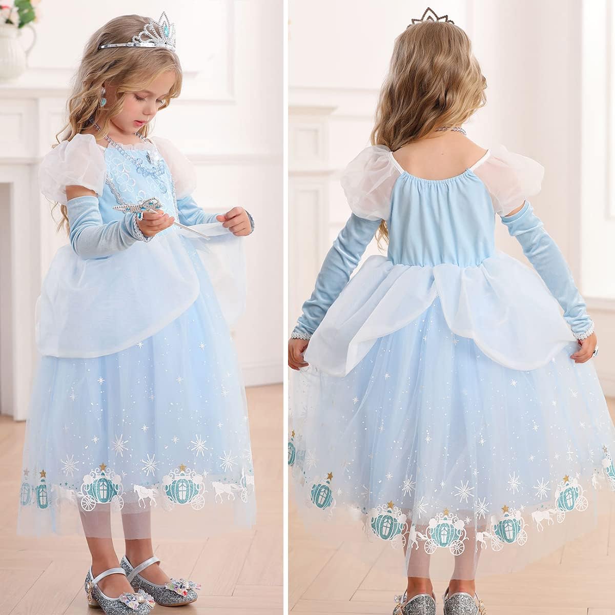 Itvti Cinderella Dress For Girls Kids Blue Princess Costume Halloween Carnival Fancy Dress Up For Cosplay, 7-8 Years(Tag 150)